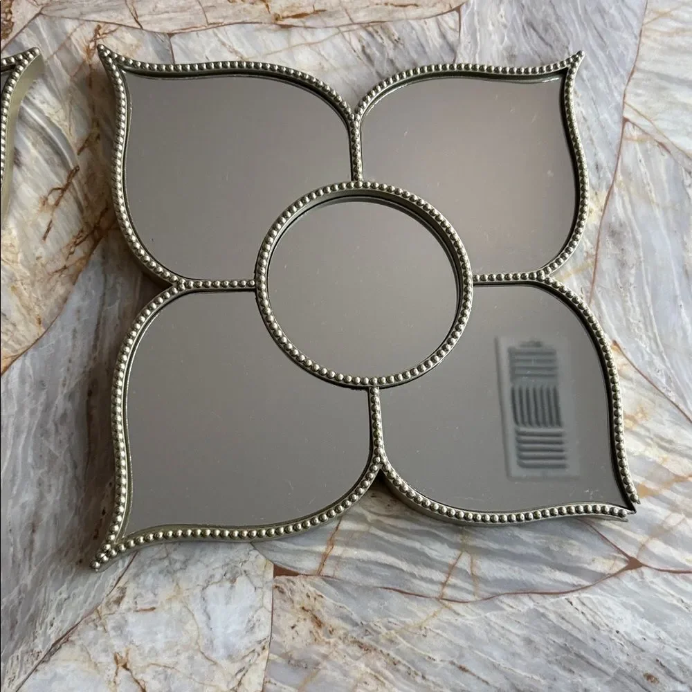 Elegant Black and Silver Decor Glass Mirror Flower Shaped Wall Set of 2